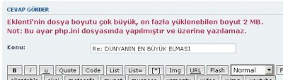 Bu örnekte 2.09 mb'lık bir pdf dosyası eklemeye çalıştım.